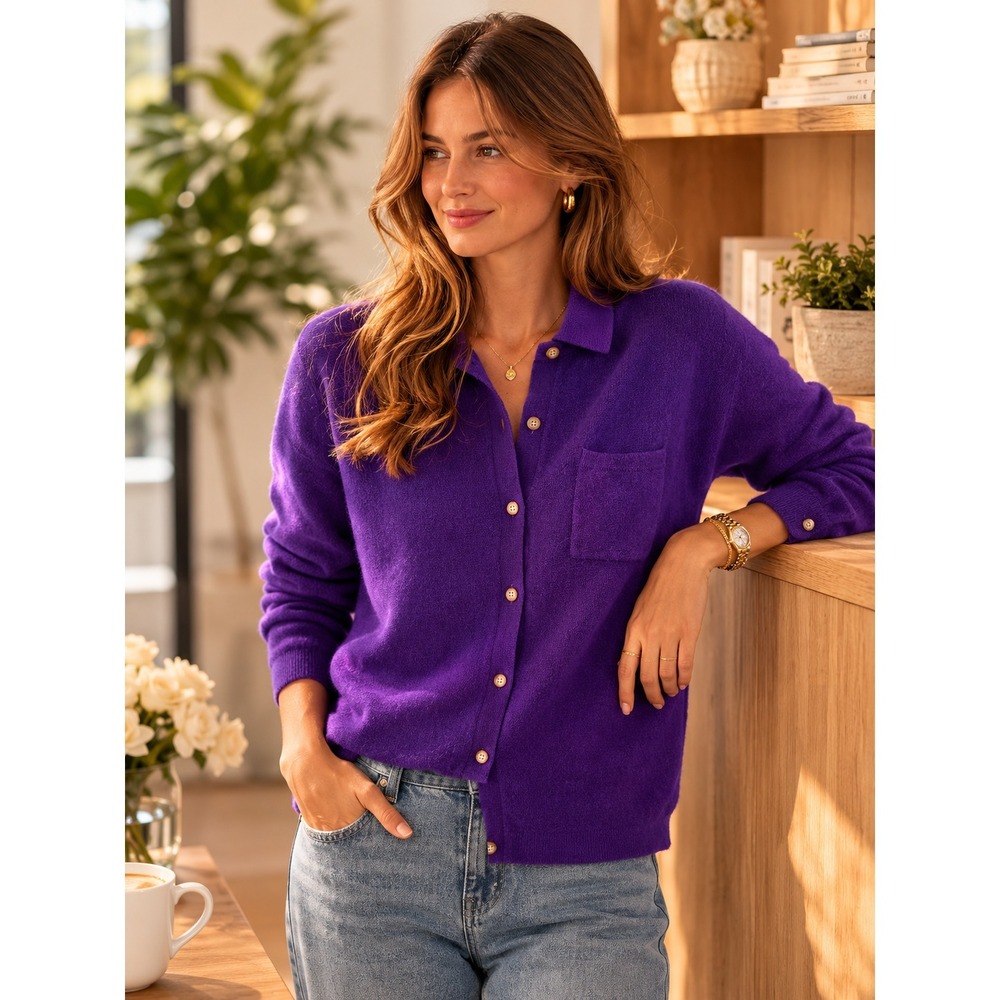 Faherty Cloud Cashmere Sweater Shirt Purple Button Front Medium Quiet Luxury - Picture 14 of 16